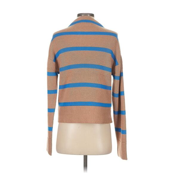 Everlane Lace Up Smock Sweater Knit Chestnut Brown Blue Striped Wool NWT - Picture 4 of 8